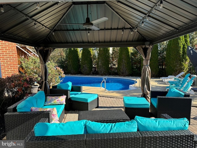 1005 Chaff Way, La Plata, MD 20646 - pool with a gazebo, a ceiling fan, a patio area, and an outdoor hangout area