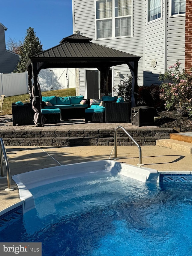 1005 Chaff Way, La Plata, MD 20646 - view of pool featuring cooling unit, an outdoor hangout area, a gazebo, a patio area, and fence