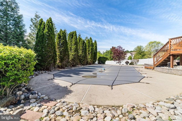 1005 Chaff Way, La Plata, MD 20646 - view of pool with fence, stairs, a patio, and a wooden deck