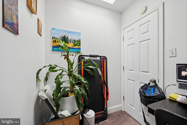 carpeted office space with baseboards