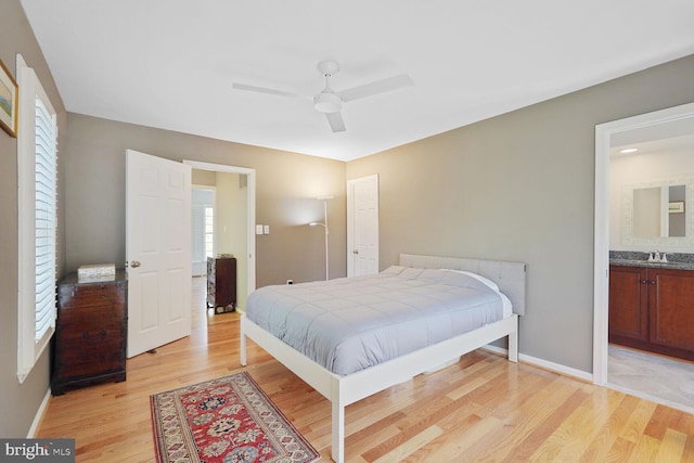 2564 S Arlington Mill Dr S Unit 5, Arlington, VA 22206 - bedroom with ensuite bath, ceiling fan, baseboards, and light wood finished floors