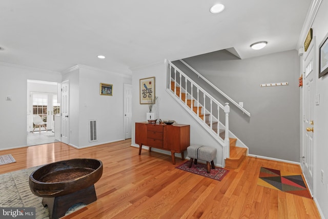 2564 S Arlington Mill Dr S Unit 5, Arlington, VA 22206 - entrance foyer featuring recessed lighting, stairway, wood finished floors, visible vents, and ornamental molding