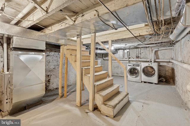 463 New Elm St, Conshohocken, PA 19428 - unfinished basement with stairway, heating unit, and independent washer and dryer