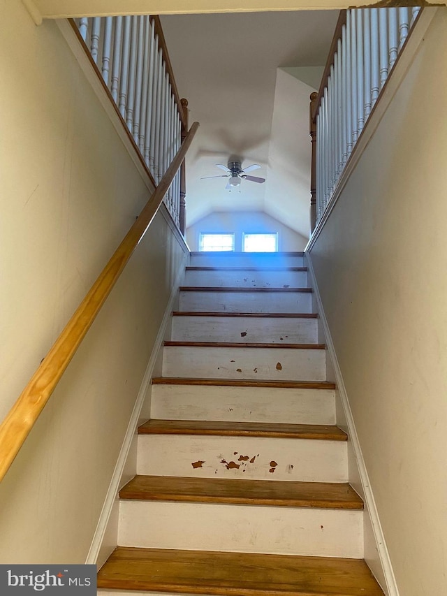 419 Larchmont Ave, Capitol Heights, MD 20743 - stairway with lofted ceiling and a ceiling fan