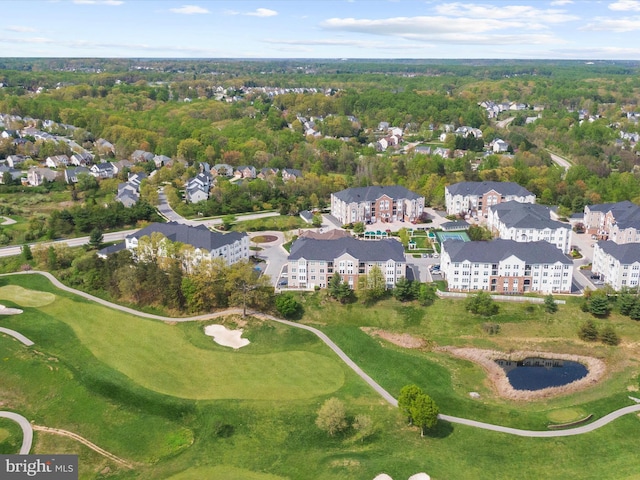 drone / aerial view with view of golf course