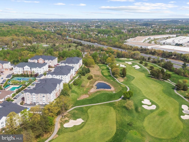 drone / aerial view with view of golf course