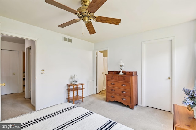 1223 Summerwood Ct, Arnold, MD 21012 - bedroom with visible vents, light colored carpet, and ceiling fan