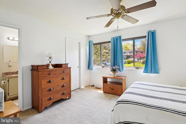 1223 Summerwood Ct, Arnold, MD 21012 - bedroom with light carpet, ensuite bath, and ceiling fan