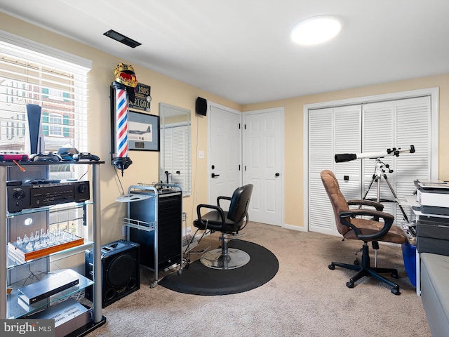 office area with carpet flooring