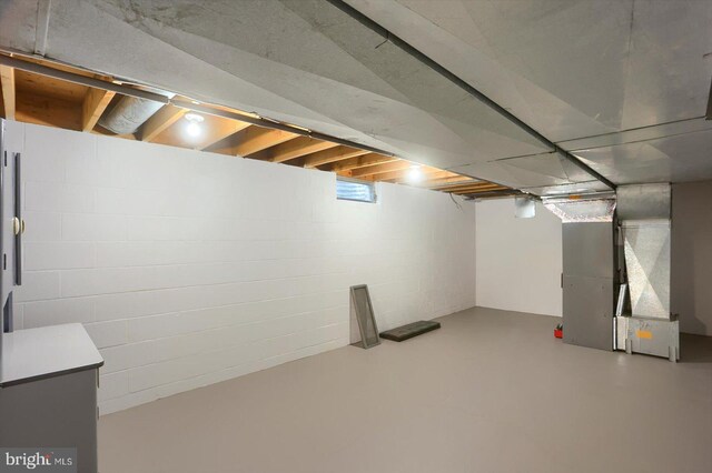 basement with heating unit