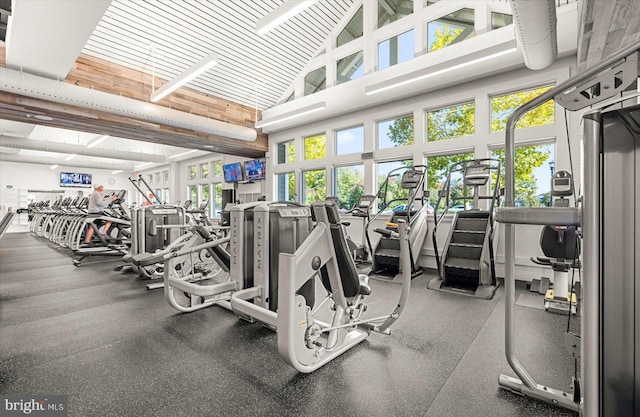 gym with high vaulted ceiling