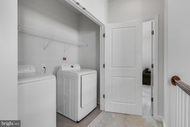 625 E G St, Purcellville, VA 20132 - laundry room with light colored carpet, laundry area, and washer and clothes dryer