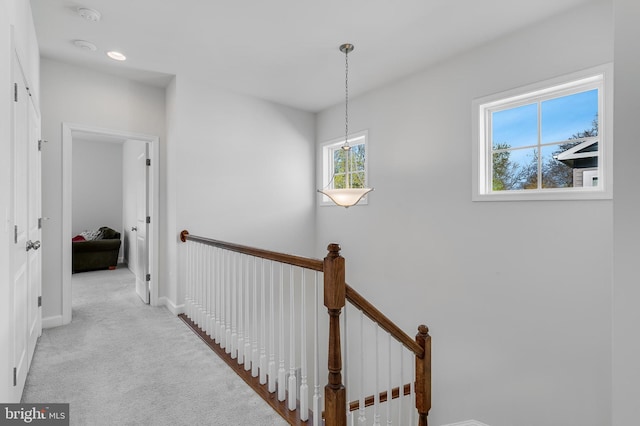 625 E G St, Purcellville, VA 20132 - hall featuring baseboards, carpet flooring, recessed lighting, and an upstairs landing