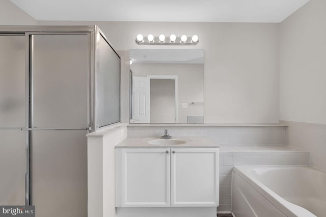 2475 Lakeside Dr, Frederick, MD 21702 - bathroom featuring a bath, an enclosed shower, and vanity