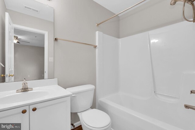 2475 Lakeside Dr, Frederick, MD 21702 - full bath featuring visible vents, toilet, vanity, and bathing tub / shower combination