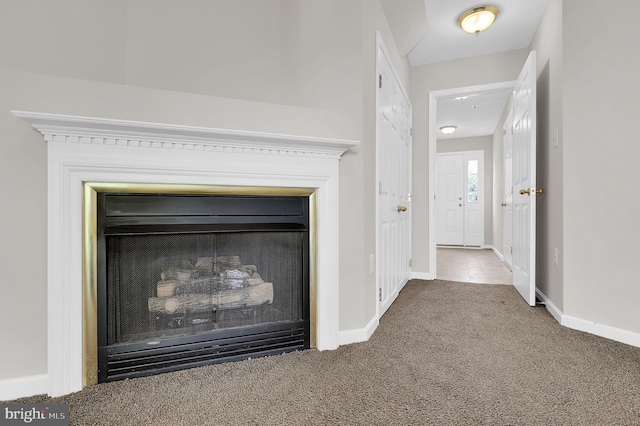 2475 Lakeside Dr, Frederick, MD 21702 - interior details with baseboards, carpet floors, and a fireplace