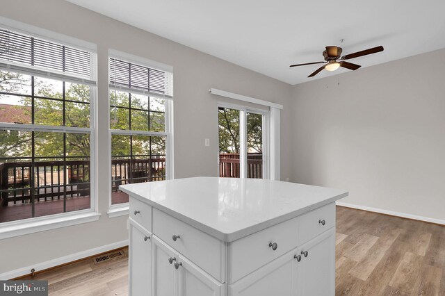 2475 Lakeside Dr, Frederick, MD 21702 - kitchen featuring light wood-type flooring, baseboards, visible vents, and ceiling fan