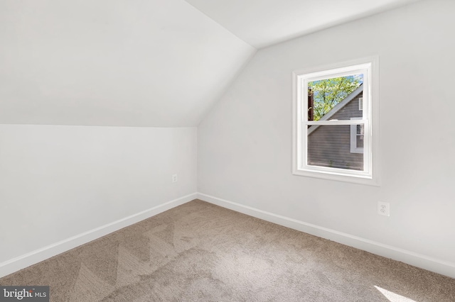 additional living space featuring baseboards, carpet, and vaulted ceiling