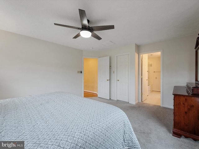 311 Clydesdale Dr, Stephens City, VA 22655 - bedroom with carpet flooring, ensuite bathroom, baseboards, and a ceiling fan