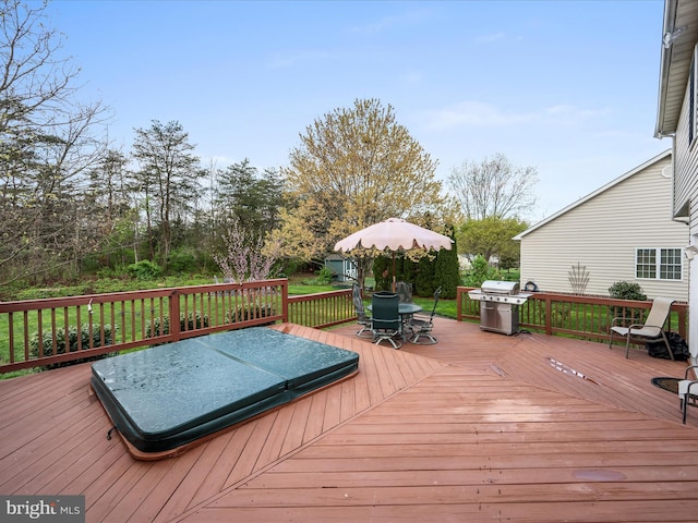 311 Clydesdale Dr, Stephens City, VA 22655 - wooden deck with a grill and outdoor dining area