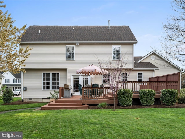 311 Clydesdale Dr, Stephens City, VA 22655 - back of house with a yard, a wooden deck, and a shingled roof
