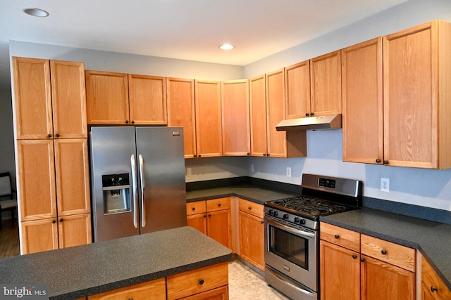 8 Aster Dr, Sicklerville, NJ 08081 - kitchen featuring recessed lighting, under cabinet range hood, dark countertops, and stainless steel appliances