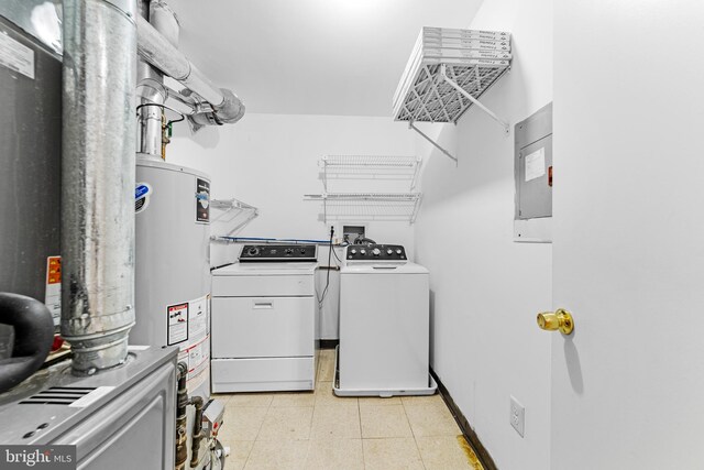 21 Fisher Dr, Franklin Park, NJ 08823 - laundry room featuring washing machine and dryer, gas water heater, electric panel, and light floors