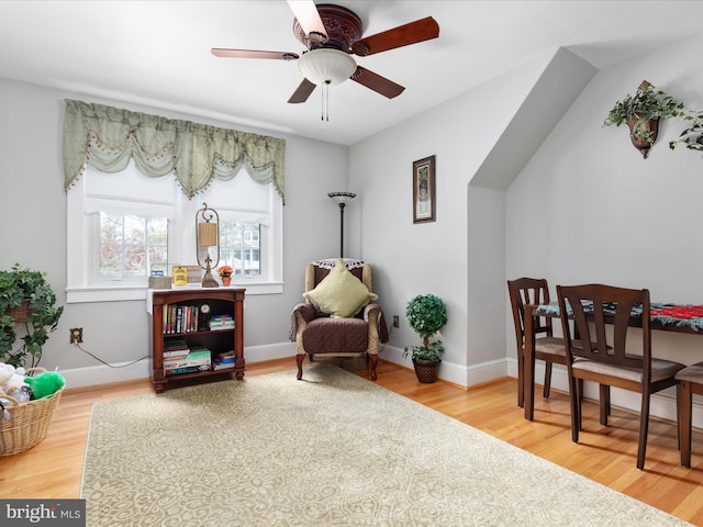 504 S Church St, Charles Town, WV 25414 - living area with baseboards, a ceiling fan, and wood finished floors