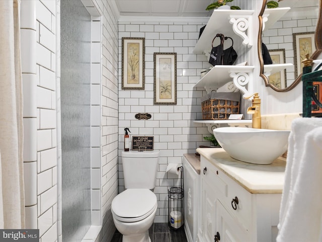 504 S Church St, Charles Town, WV 25414 - bathroom featuring toilet, vanity, and tile walls