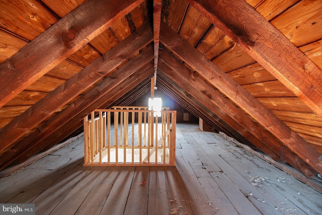 view of unfinished attic