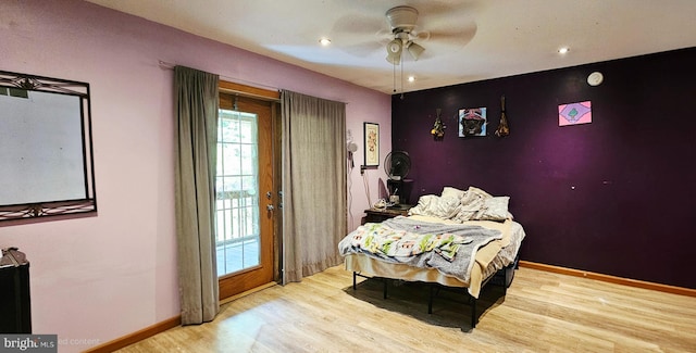12 Deborah Dr, Millville, NJ 08332 - bedroom with wood finished floors, access to exterior, baseboards, recessed lighting, and a ceiling fan