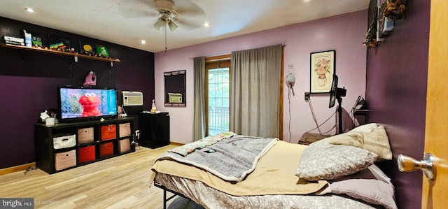 12 Deborah Dr, Millville, NJ 08332 - bedroom featuring wood finished floors, recessed lighting, a ceiling fan, and a wall unit AC