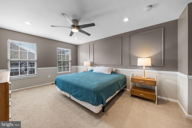1203 Delancey Way, Marlton, NJ 08053 - bedroom featuring light colored carpet, ceiling fan, baseboards, and recessed lighting