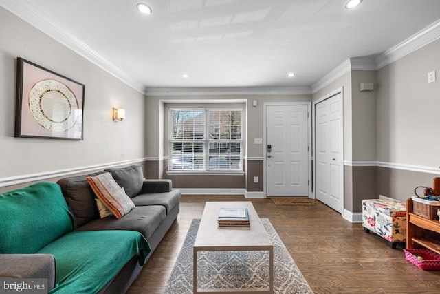 1203 Delancey Way, Marlton, NJ 08053 - living area featuring recessed lighting, wood finished floors, and ornamental molding