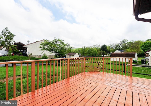 962 Wampler Ln, Westminster, MD 21158 - wooden terrace with a storage unit, an outbuilding, and a lawn