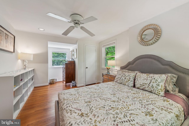 4260 25th St N, Arlington, VA 22207 - bedroom featuring baseboards, recessed lighting, ceiling fan, and wood finished floors