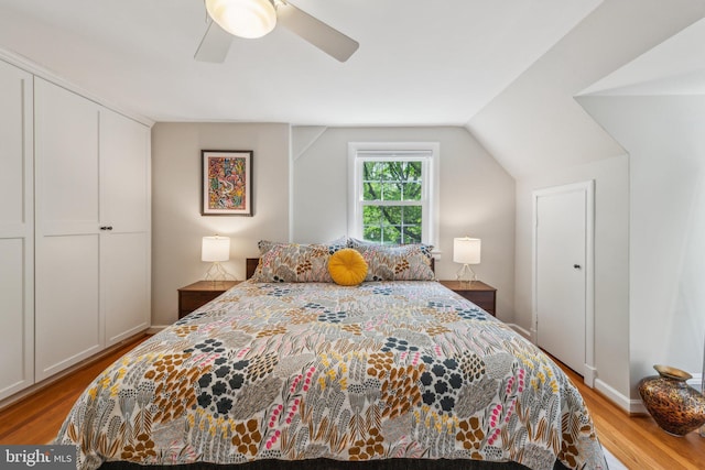 4260 25th St N, Arlington, VA 22207 - bedroom with wood finished floors, lofted ceiling, and ceiling fan