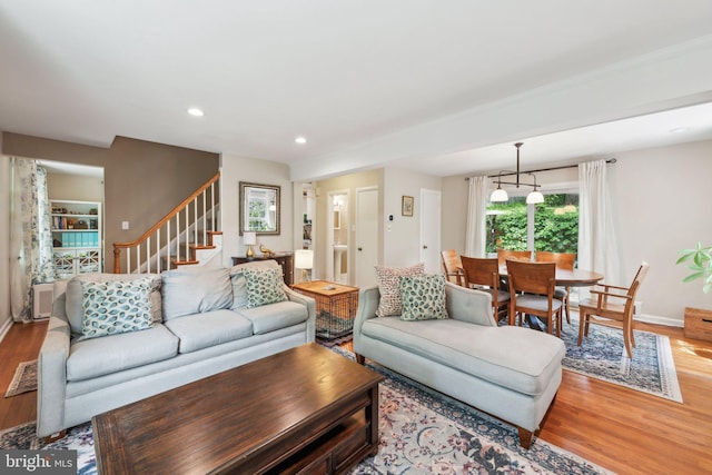 4260 25th St N, Arlington, VA 22207 - living area with baseboards, stairway, recessed lighting, and wood finished floors