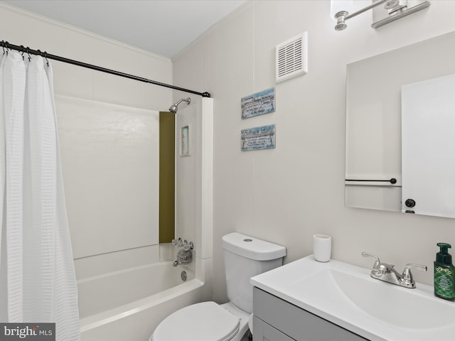 674 94th St Unit 154, Ocean City, MD 21842 - bathroom with visible vents, vanity, shower / bathtub combination with curtain, and toilet