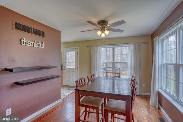 519 Squawigm Rd, Dover, DE 19901 - dining room with baseboards, a ceiling fan, wood finished floors, and visible vents