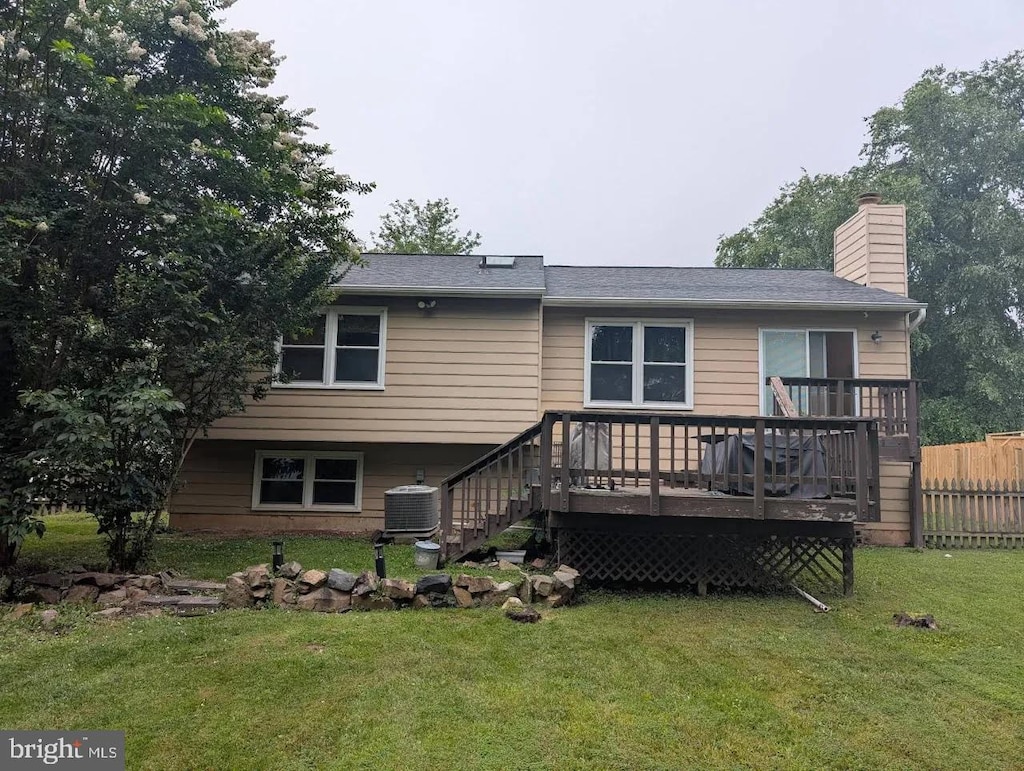 1328 April Way, Herndon, VA 20170 - rear view of property featuring a deck, a chimney, stairway, and a shingled roof