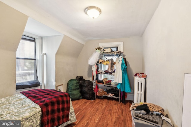 bedroom featuring vaulted ceiling and wood finished floors