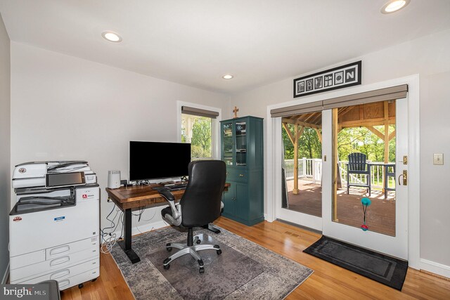 office featuring light wood-style floors and recessed lighting