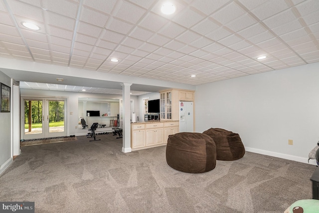 interior space featuring carpet floors, recessed lighting, and baseboards