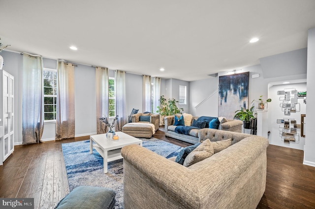 131 Time Cir, Bear, DE 19701 - living room featuring baseboards, dark wood-style floors, and recessed lighting
