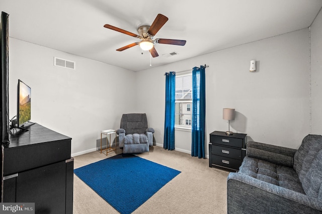 131 Time Cir, Bear, DE 19701 - sitting room with baseboards, visible vents, carpet, and ceiling fan