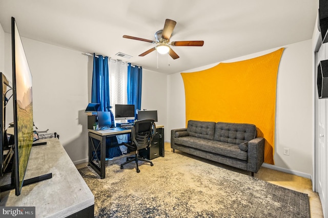 131 Time Cir, Bear, DE 19701 - office with baseboards, a ceiling fan, and visible vents