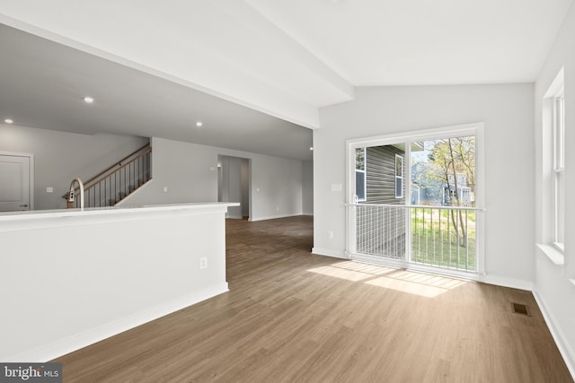 109 Hillsdale Dr, Fredericksburg, VA 22405 - unfurnished living room with lofted ceiling, wood finished floors, and recessed lighting