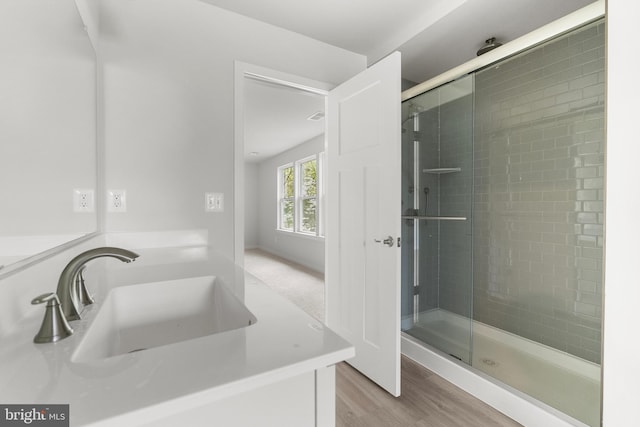 109 Hillsdale Dr, Fredericksburg, VA 22405 - full bathroom with a shower stall, wood finished floors, and vanity