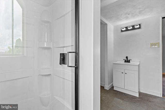 2300 Locust Rd, Dover, PA 17315 - full bathroom featuring a stall shower, vanity, baseboards, and marble finish floors